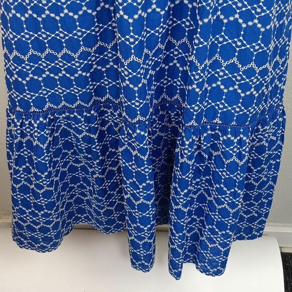 O.p.t Women Blue / White Tiered Maxi dress with V Neckline and Flutter Sleeves L - Picture 13 of 16